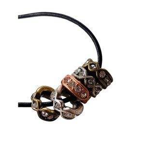 Fossil Multi-Tone Charm Pendant Necklace Rhinestone Accents Black Cord Chain